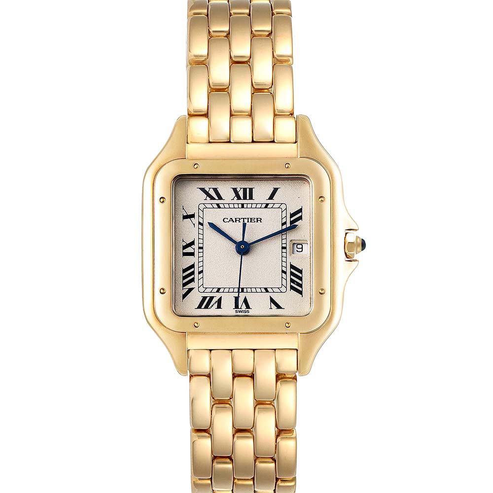 Cartier Silver 18K Yellow Gold Panthere W25014B9 Men's Wristwatch 29 x 29 MM