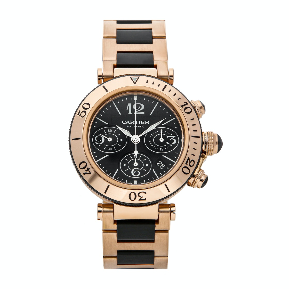 Cartier Black 18K Rose Gold Pasha Seatimer Chronograph W301980M Men's Wristwatch 42.5 MM