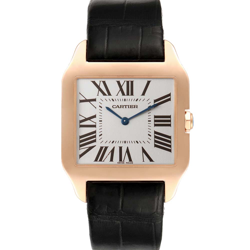 Cartier Silver 18k Rose Gold Santos Dumont W2006951 Men's Wristwatch 44.5 x 34 MM
