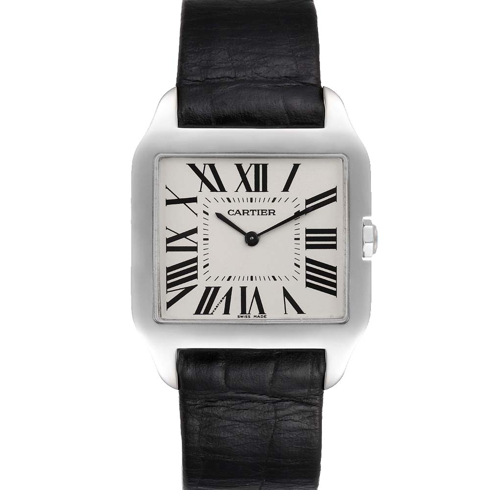 Cartier Silver 18k White Gold Santos Dumont W2007051 Men's Wristwatch 29 x 35 MM