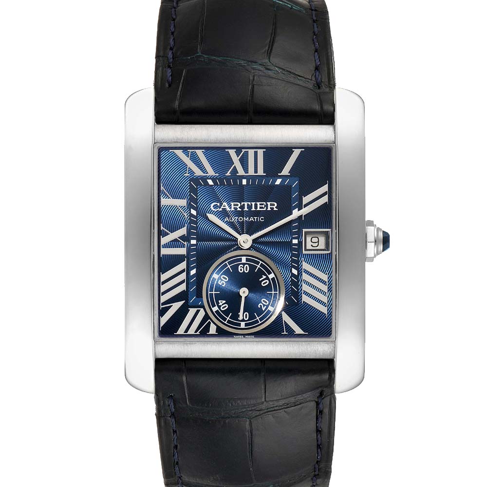 Cartier Blue Stainless Steel Tank MC Automatic WSTA0010 Men's Wristwatch 34 x 44 MM
