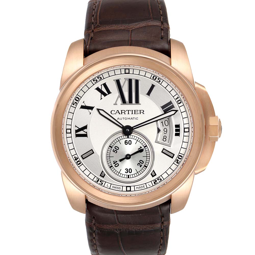 Cartier Silver 18K Rose Gold Calibre Automatic W7100009 Men's Wristwatch 42 MM