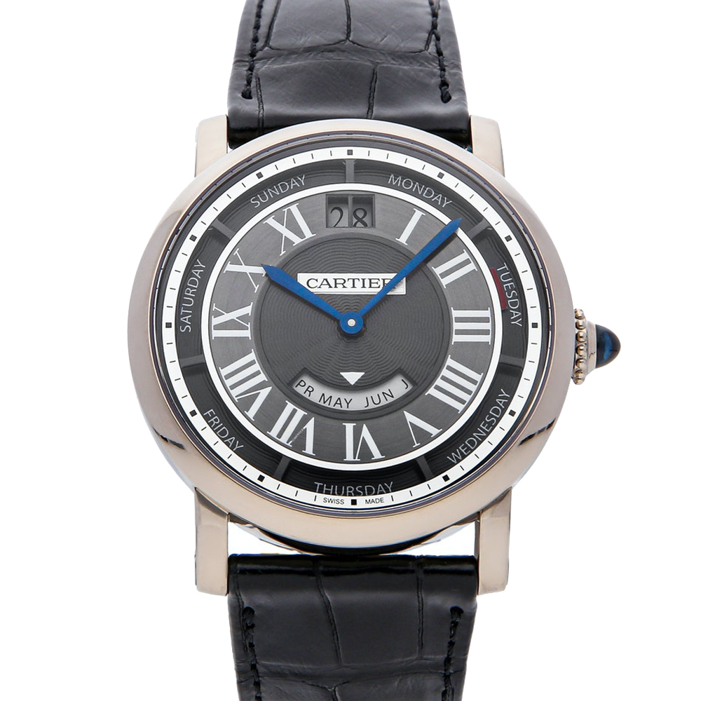 Cartier Black 18K White Gold Rotonde De Cartier Annual Calendar WHRO0003 Men's Wristwatch 40 MM