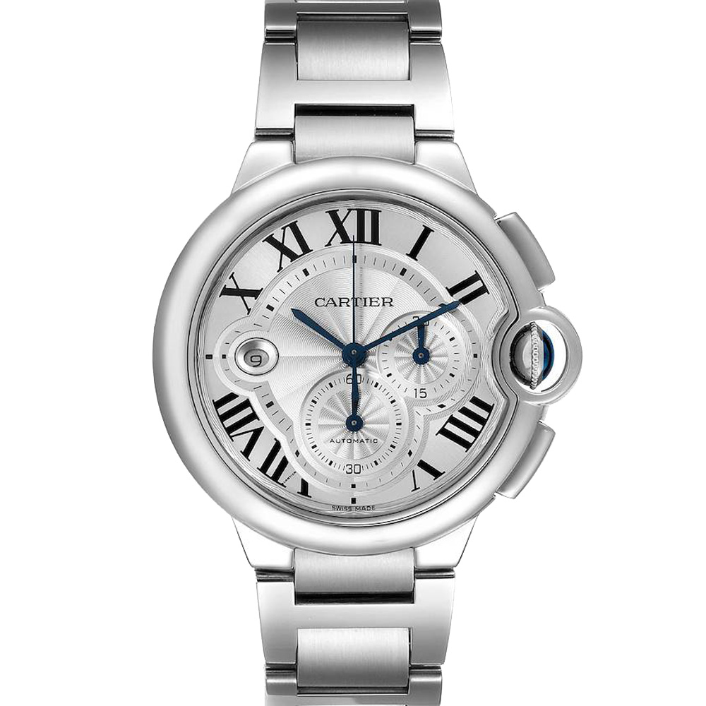 Cartier Silver Stainless Steel Ballon Bleu Chronograph W6920076 Men's Wristwatch 44 MM