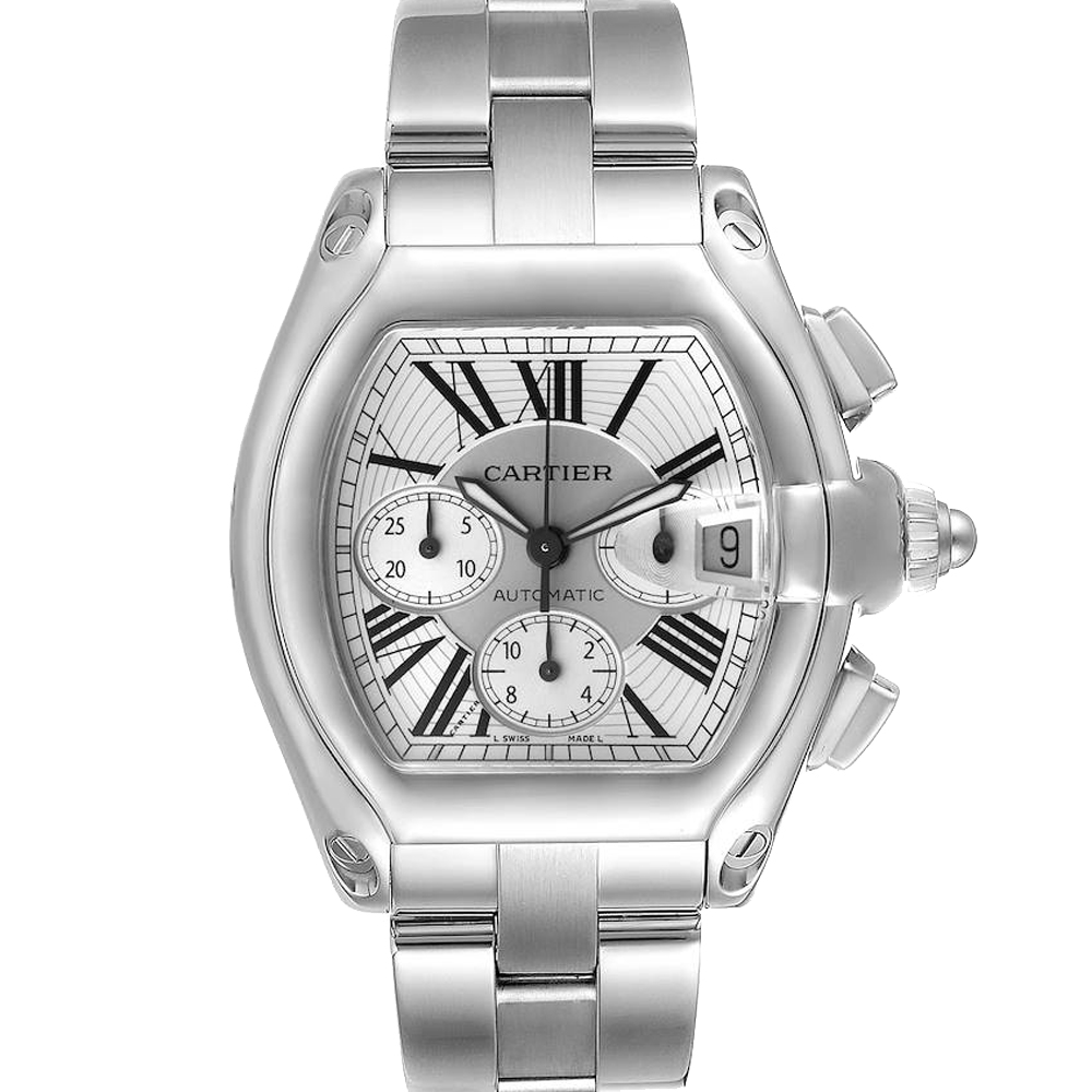 Cartier Silver Stainless Steel Roadster XL Chronograph Automatic W62019X6 Men's Wristwatch 41 MM