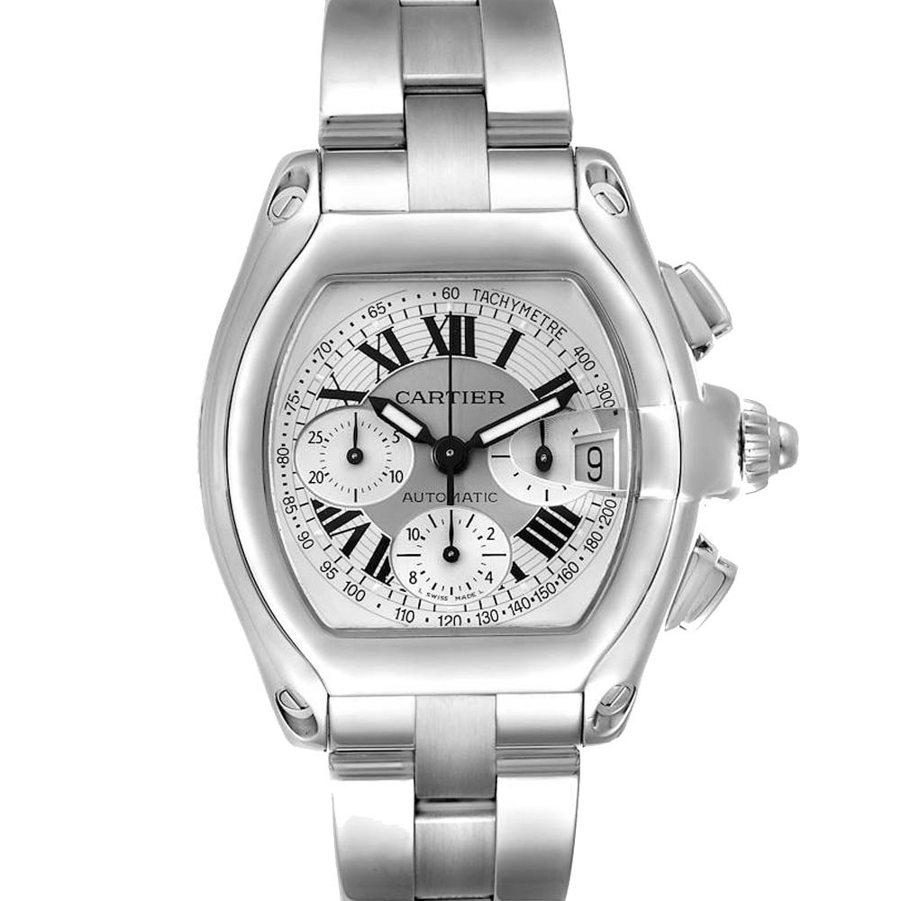 Cartier Silver Stainless Steel Roadster Chronograph W62006X6 Men's Wristwatch 49 x 43 MM