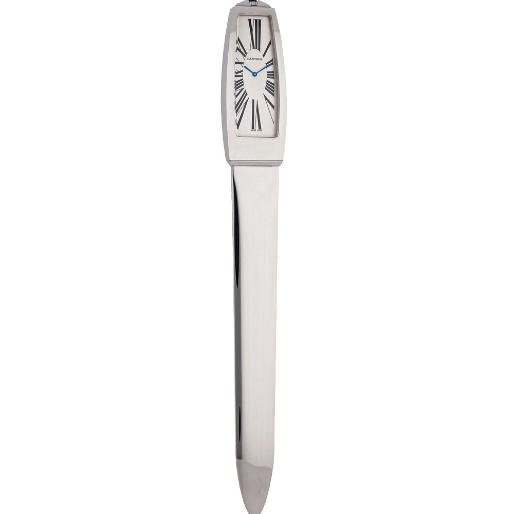 Cartier Silver Platinum-Plated Steel Vintage Paperknife Clock T1220163 Men's Wristwatch 28 x 68 MM