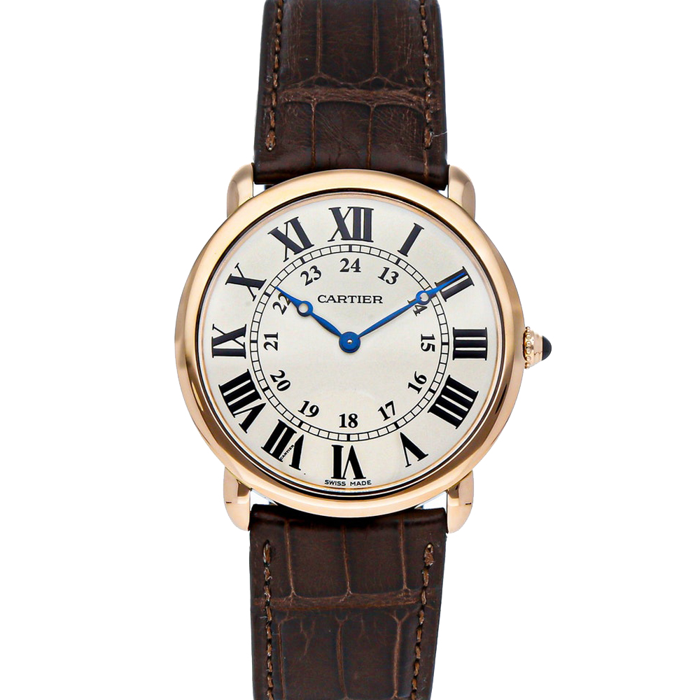 Cartier Silver 18K Rose Gold Ronde Louis Cartier W6800251 Men's Wristwatch 36 MM