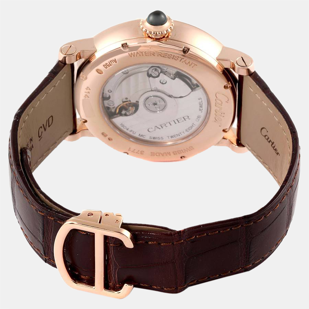 Cartier Silver 18k Rose Gold Rotonde Retrograde GMT Time Zone W1556240 Men's Wristwatch 42 Mm