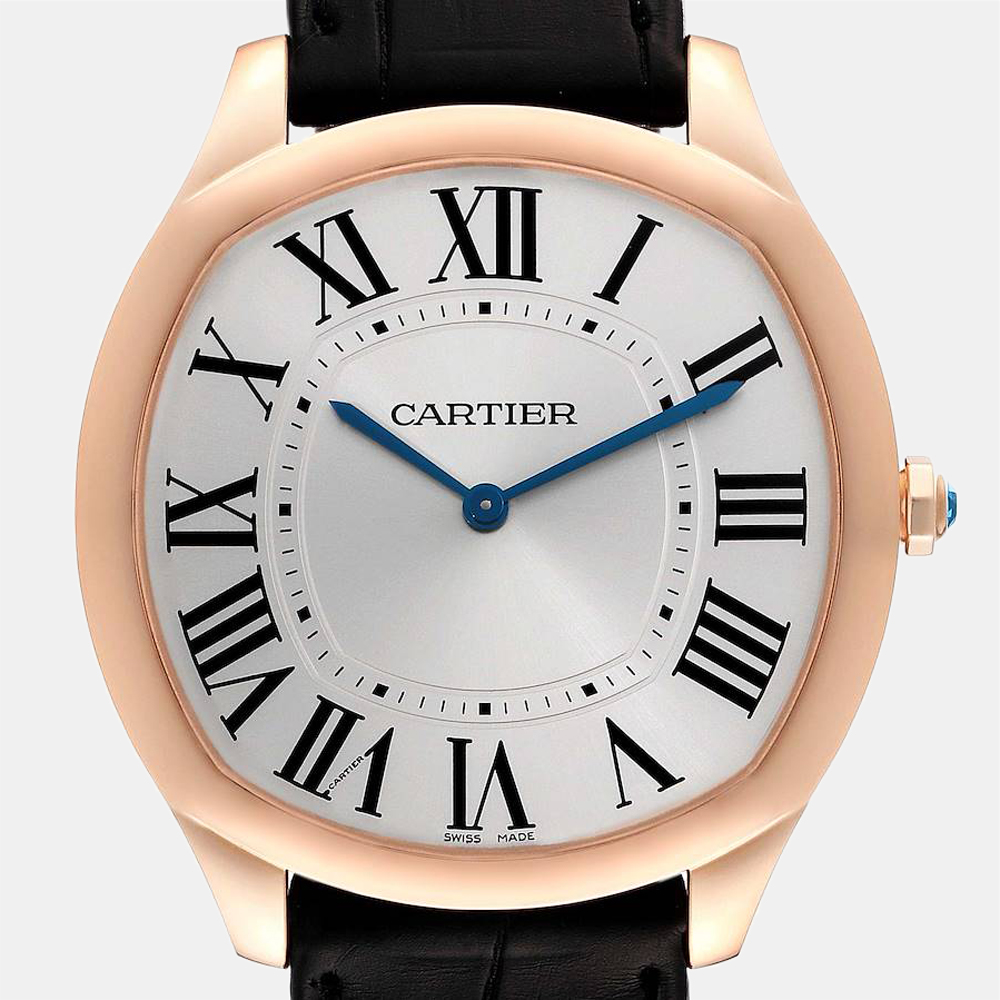 Cartier Silver 18K Rose Gold Drive De Cartier WGNM0006 Men's Wristwatch 38 Mm