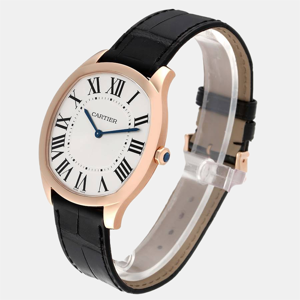 Cartier Silver 18K Rose Gold Drive De Cartier WGNM0006 Men's Wristwatch 38 Mm