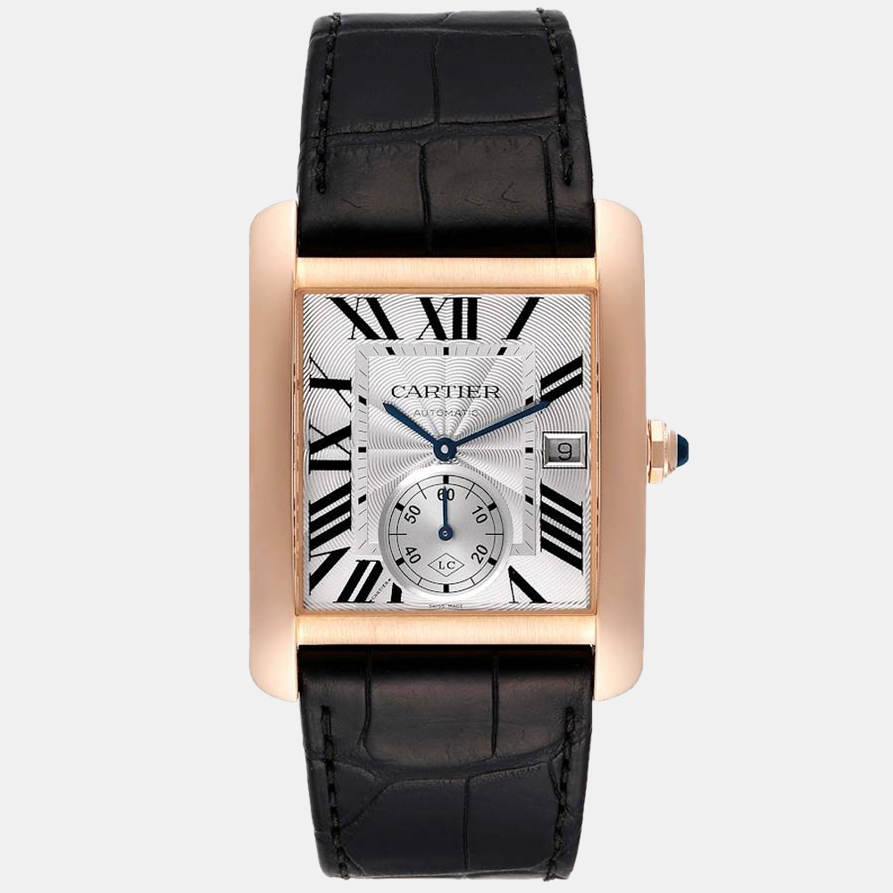 Cartier silver 18k rose gold tank mc collaborateur w5330001 men's wristwatch 34 mm