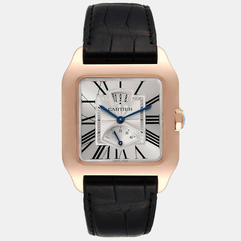 Cartier Silver 18K Rose Gold Santos-Dumont W2020067 Men's Wristwatch 38 Mm