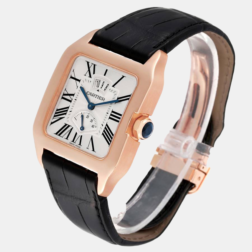 Cartier Silver 18K Rose Gold Santos-Dumont W2020067 Men's Wristwatch 38 Mm