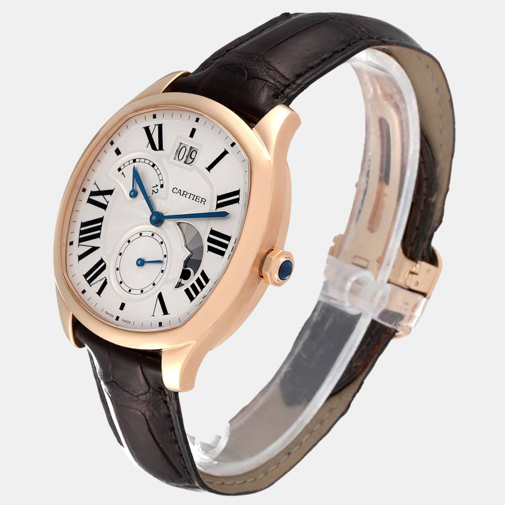 Cartier Silver 18k Rose Gold Drive Retrograde Chronograph WGNM0005 Men's Wristwatch 40 Mm