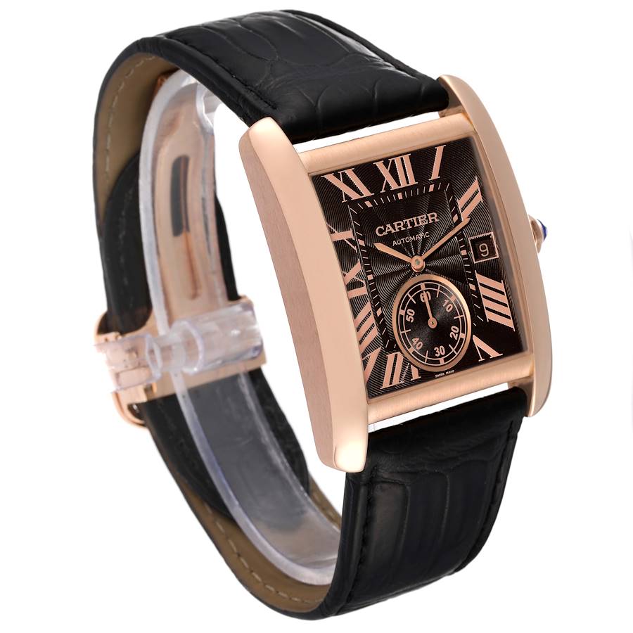 Cartier Brown 18k Rose Gold Tank MC W5330002 Automatic Men's Wristwatch 34 Mm
