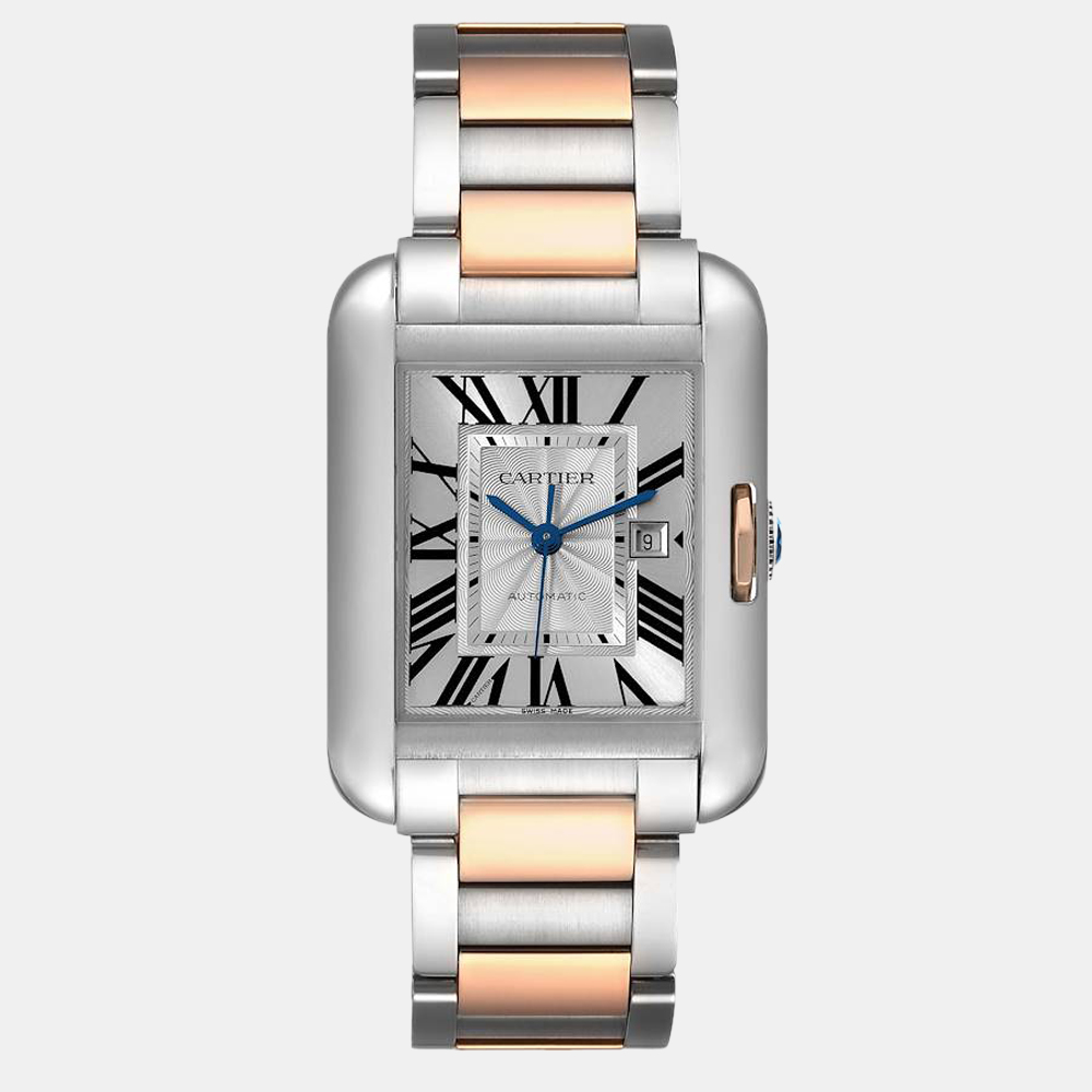 Cartier Silver 18k Rose Gold And Stainless Steel Tank Anglaise W5310007 Automatic Men's Wristwatch 30 Mm