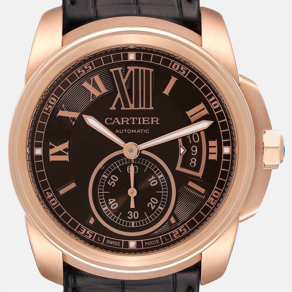 Cartier Brown 18k Rose Gold Calibre W7100007 Automatic Men's Wristwatch 42 Mm