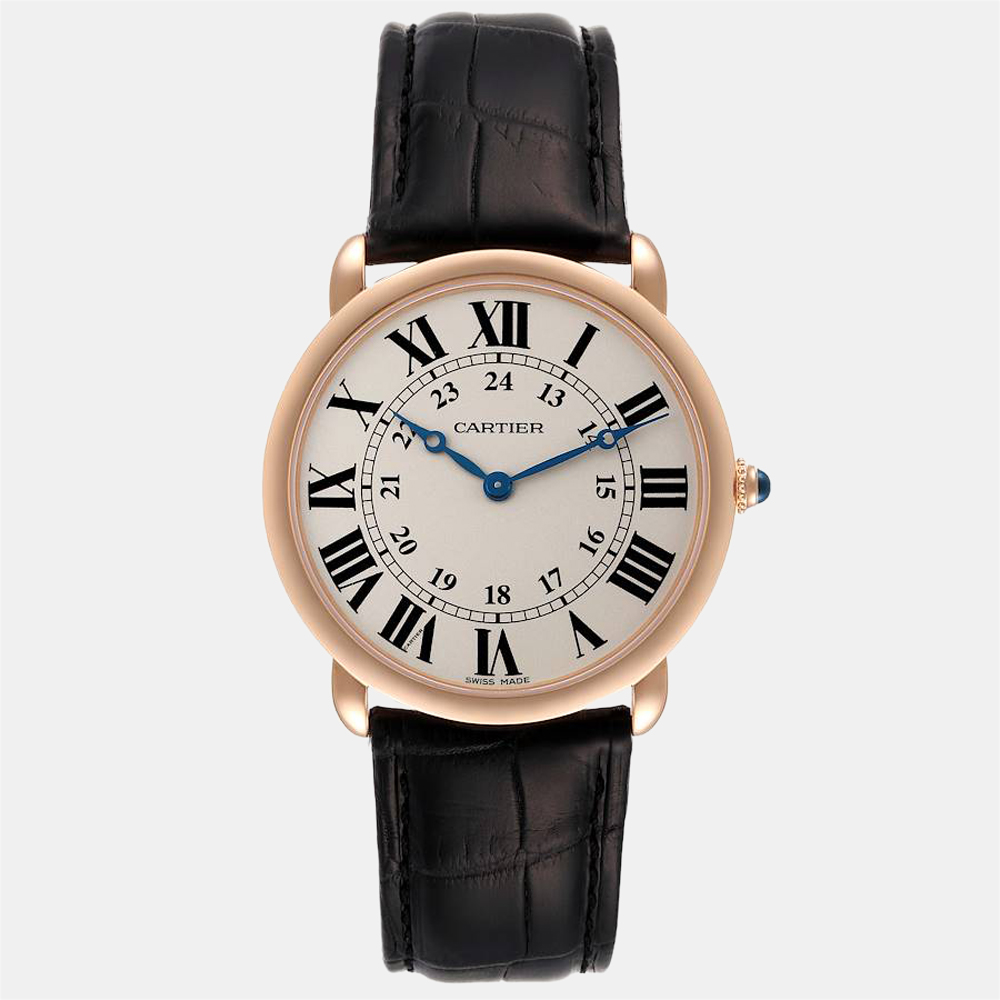 Cartier silver 18k rose gold ronde louis w6800251 manual winding men's wristwatch 36 mm