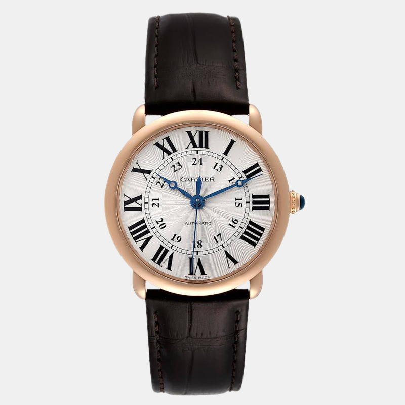 Cartier silver 18k rose gold ronde louis wgrn0006 automatic men's wristwatch 36 mm