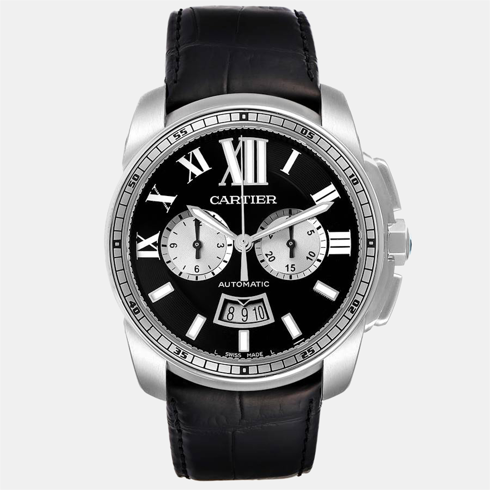 Cartier black stainless steel calibre w7100060 automatic men's wristwatch 42 mm