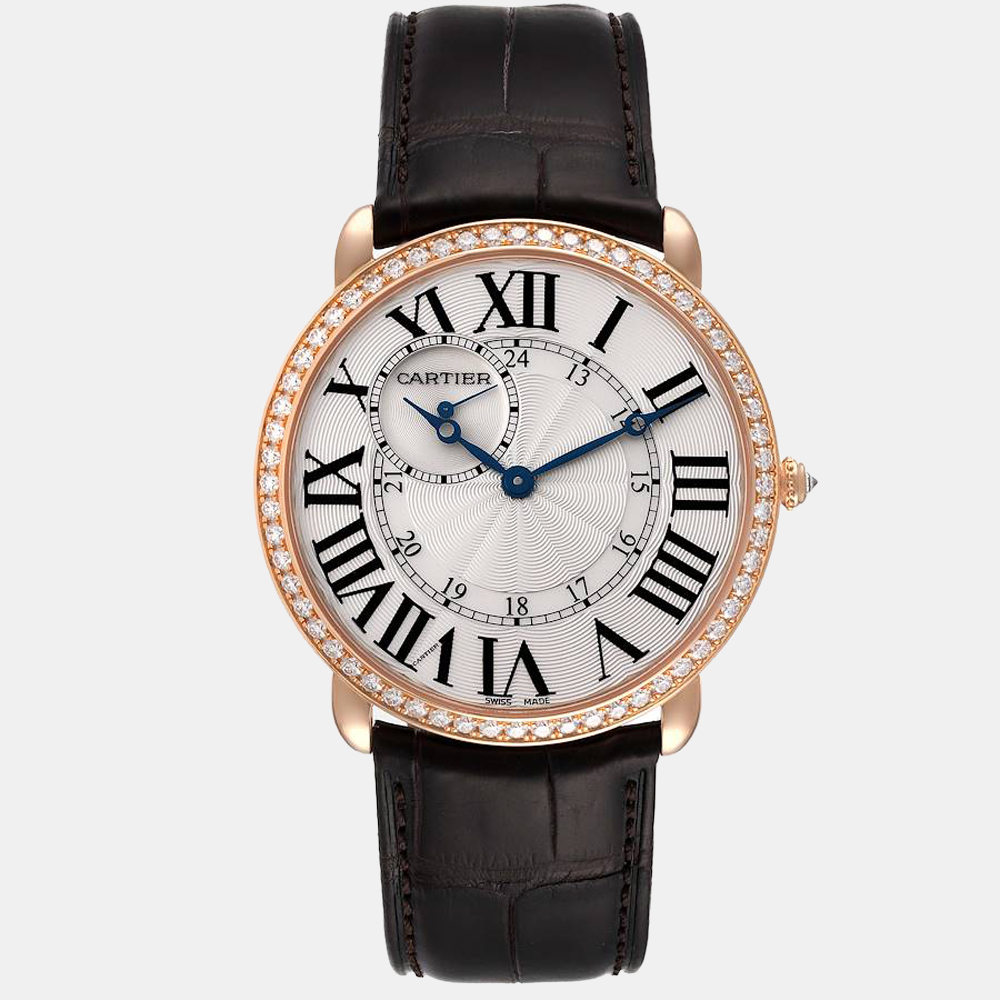 Cartier Silver Diamond 18k Rose Gold Ronde Louis WR007001 Manual Winding Men's Wristwatch 42 mm