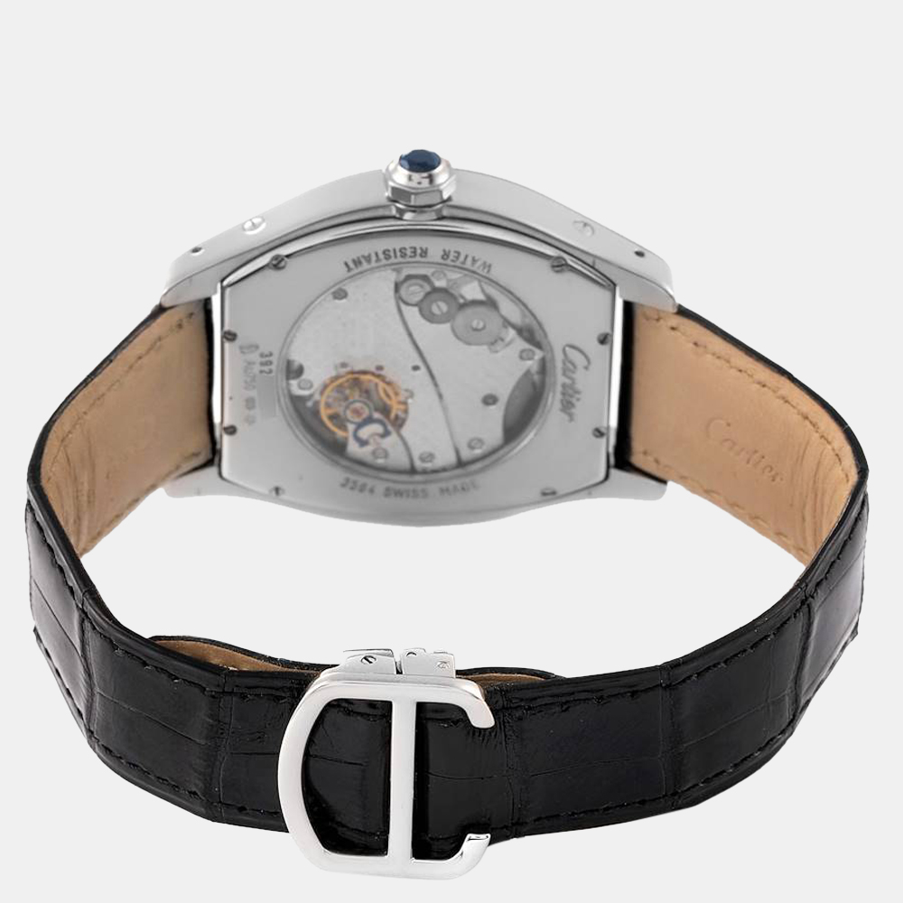 Cartier Silver 18k White Gold Tortue W1556233 Manual Winding Men's Wristwatch 38 Mm
