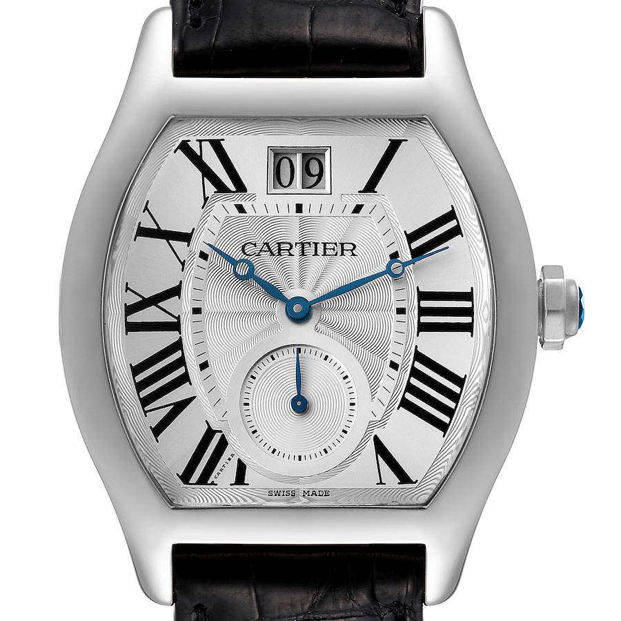 Cartier Silver 18k White Gold Tortue W1556233 Manual Winding Men's Wristwatch 38 Mm