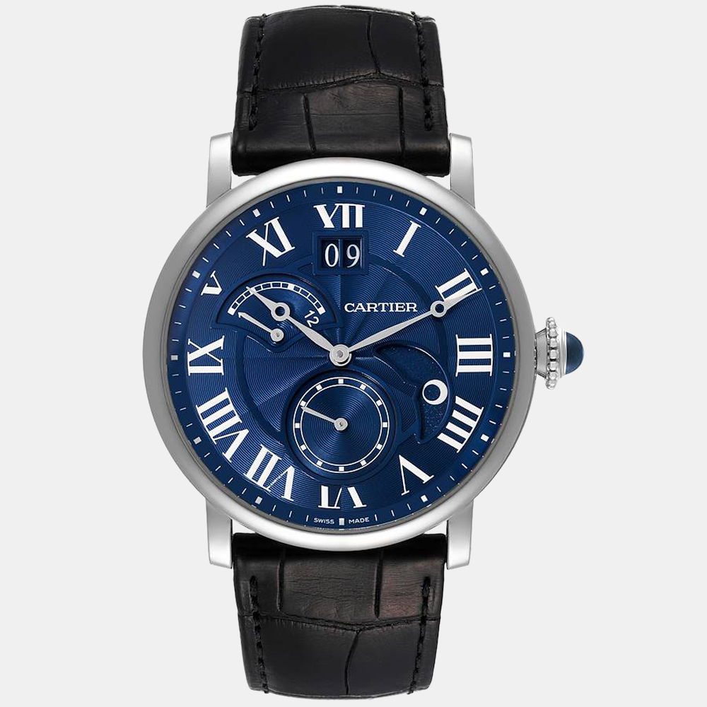 Cartier blue 18k white gold rotonde w1556241 automatic men's wristwatch 42 mm