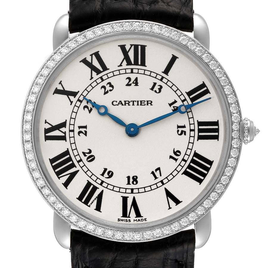 Cartier Silver Diamond 18k White Gold Ronde Louis WR000551 Manual Winding Men's Wristwatch 36 Mm