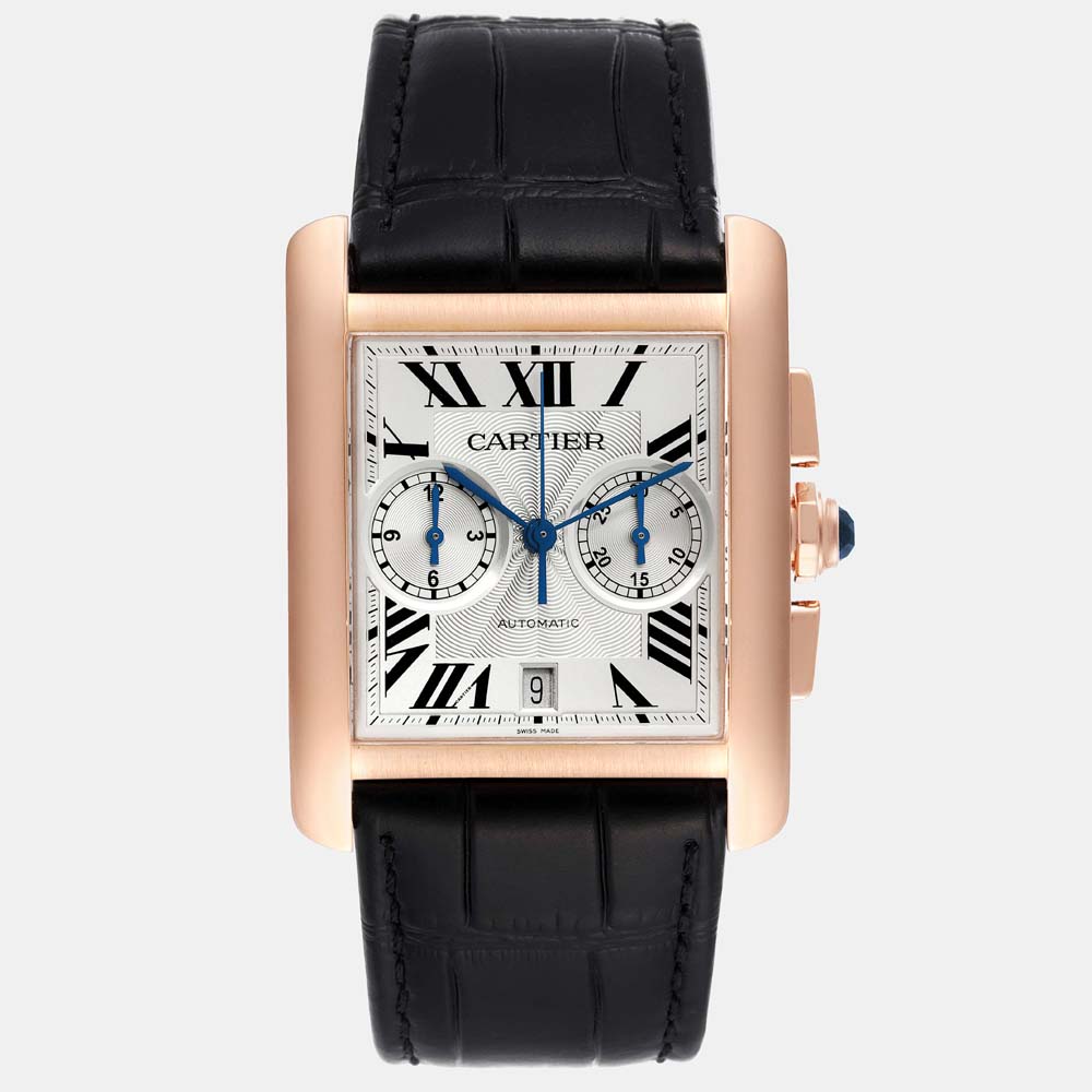 Cartier Silver 18k Rose Gold Tank MC W5330005 Automatic Men's Wristwatch 34 Mm