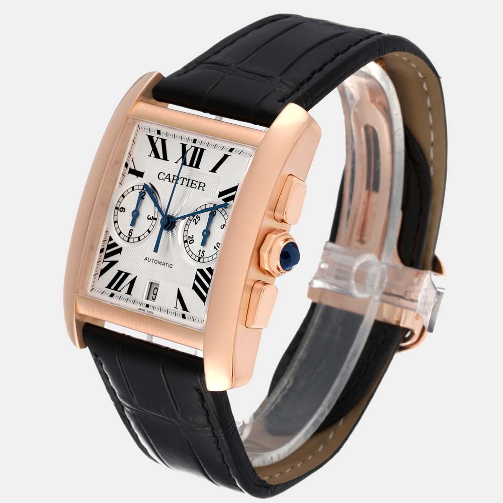 Cartier Silver 18k Rose Gold Tank MC W5330005 Automatic Men's Wristwatch 34 Mm