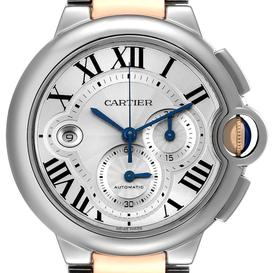Cartier Silver 18k Rose Gold And Stainless Steel Ballon Bleu Automatic Men's Wristwatch 44 Mm