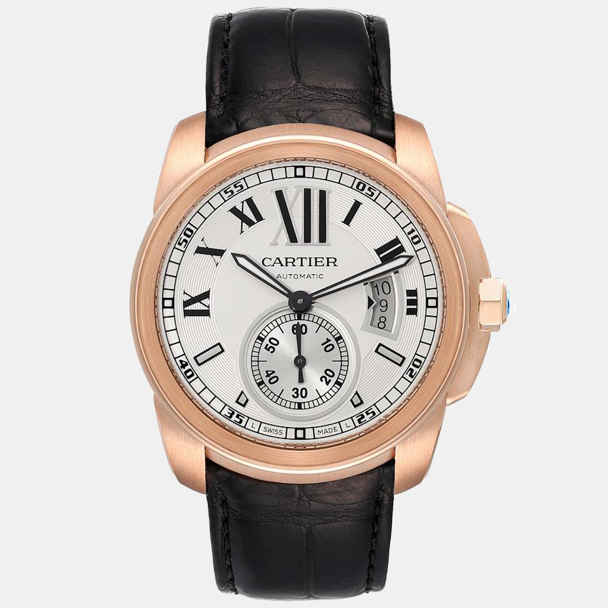 Cartier silver 18k rose gold calibre de cartier w7100009 automatic men's wristwatch 42 mm