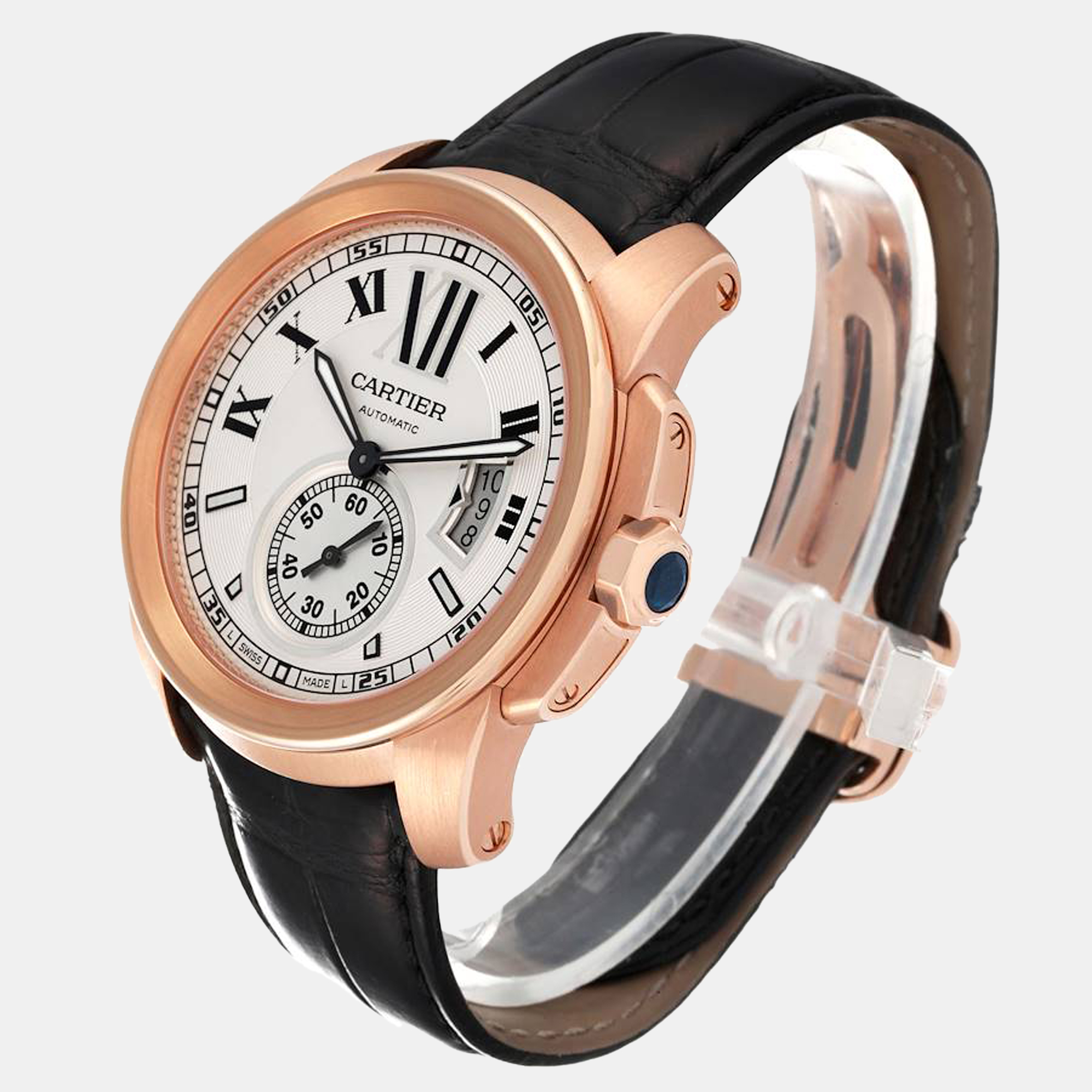 Cartier Silver 18k Rose Gold Calibre De Cartier W7100009 Automatic Men's Wristwatch 42 Mm