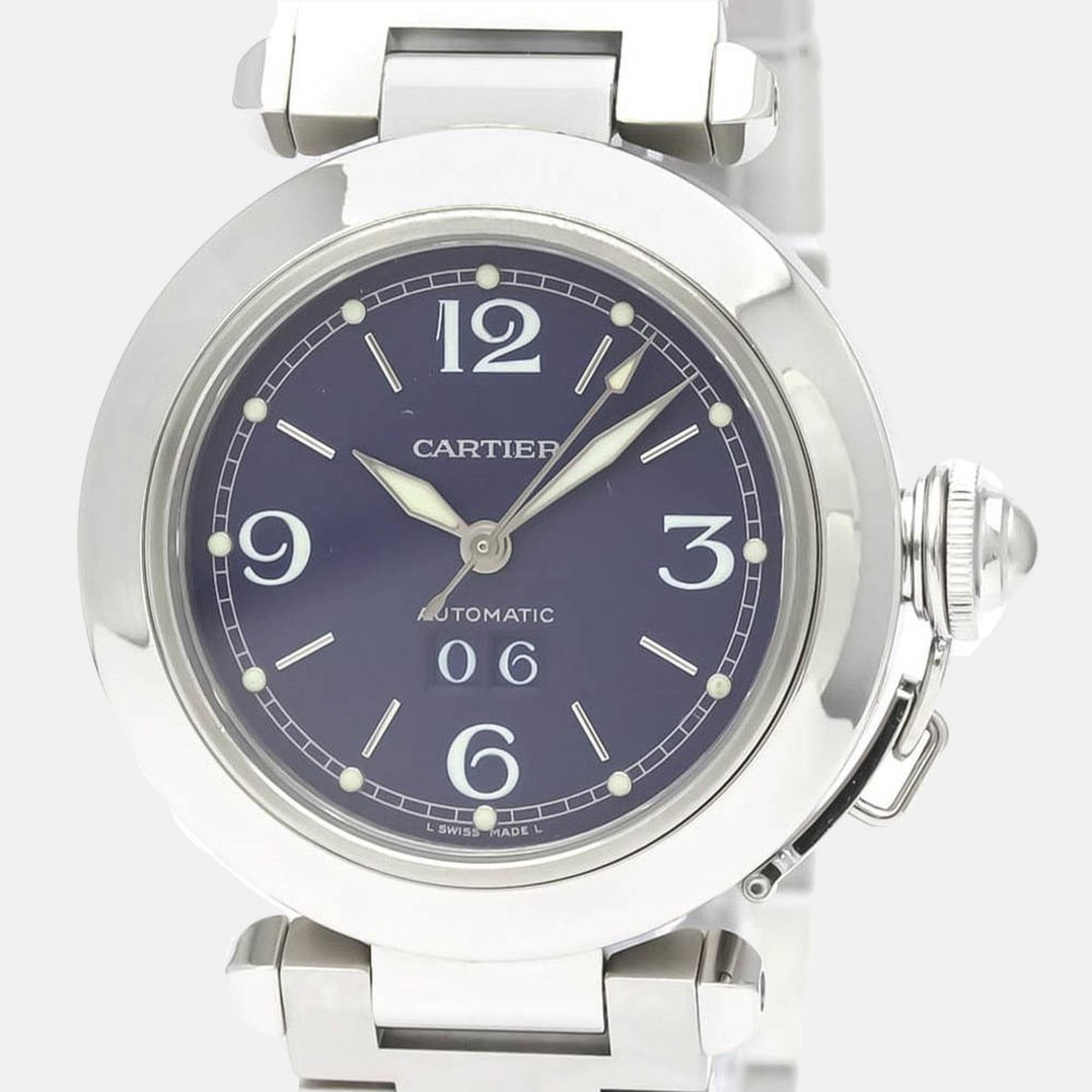 Cartier Blue Stainless Steel Pasha C De Cartier W31047M7 Automatic Men's Wristwatch 35 Mm