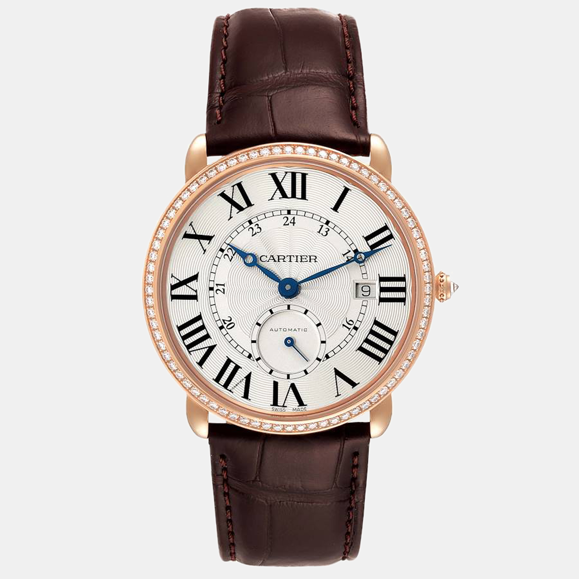 Cartier silver 18k rose gold ronde louis wr007017 manual winding men's wristwatch 40 mm