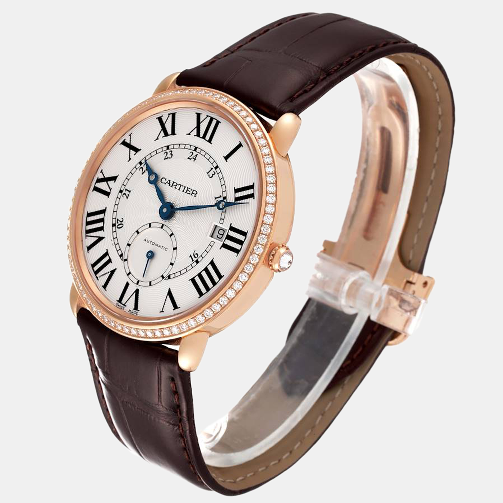 Cartier Silver 18k Rose Gold Ronde Louis WR007017 Manual Winding Men's Wristwatch 40 Mm
