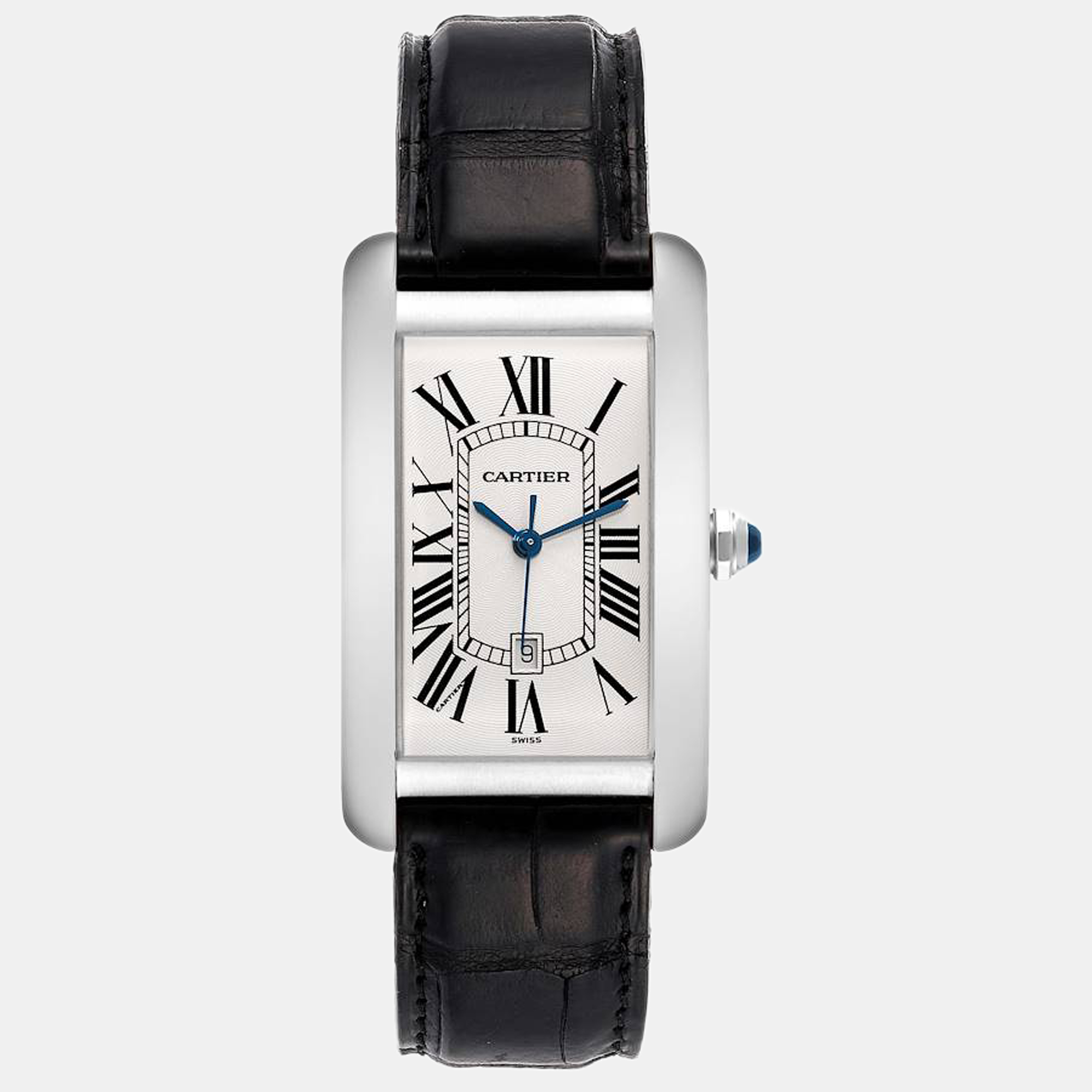 Cartier silver 18k white gold tank americaine w2603256 automatic men's wristwatch 27 mm