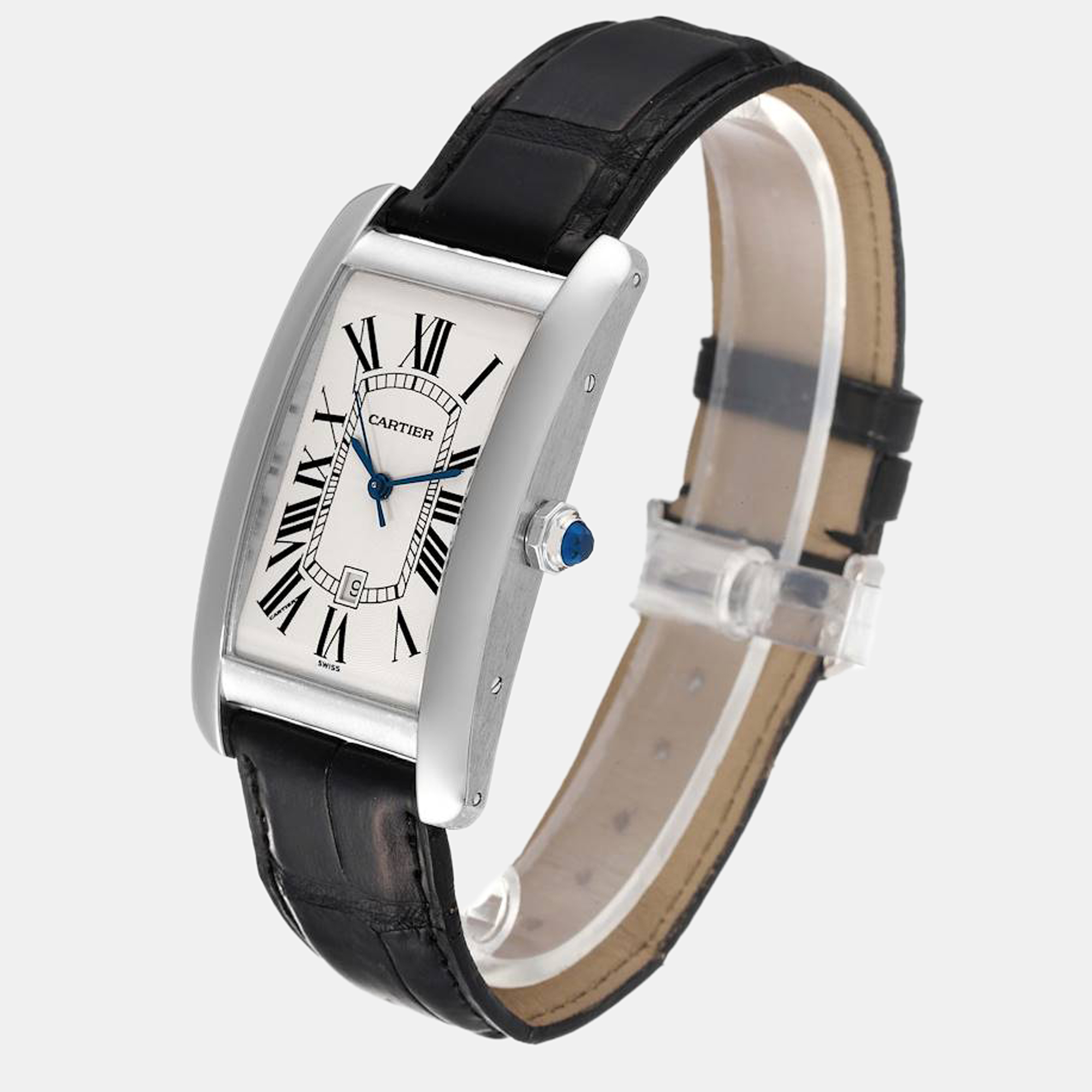 Cartier Silver 18k White Gold Tank Americaine W2603256 Automatic Men's Wristwatch 27 Mm