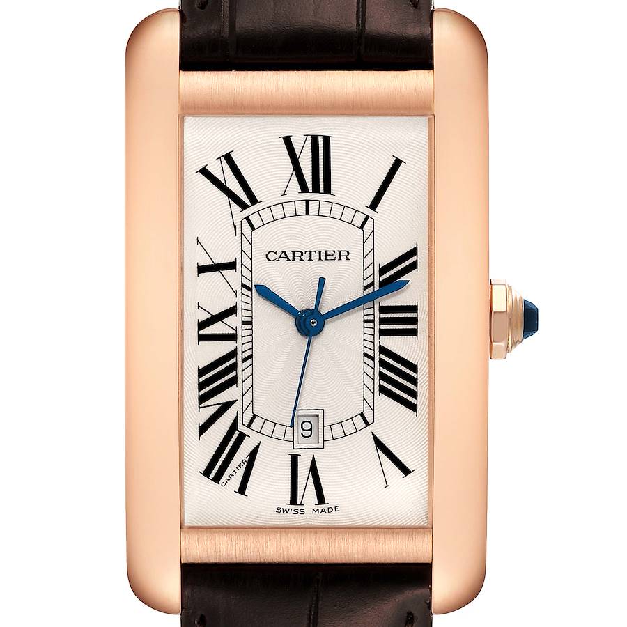 Cartier Silver 18k Rose Gold Tank Americaine W2609156 Automatic Men's Wristwatch 27 Mm