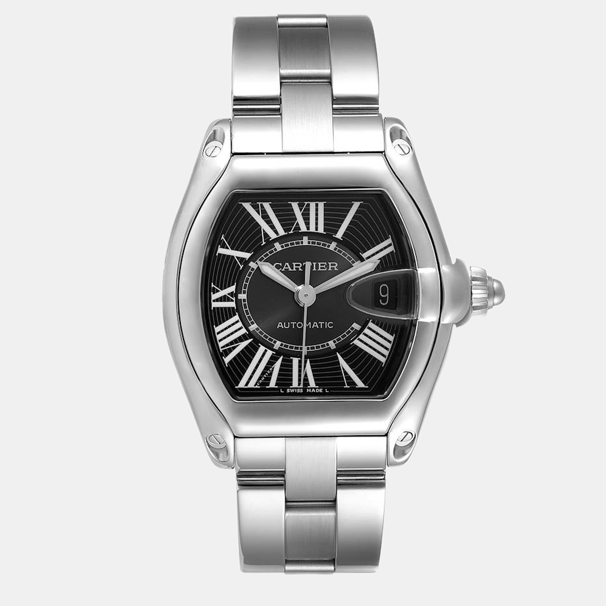 Cartier Black Stainless Steel Roadster W62041V3 Automatic Men's Wristwatch 38 Mm
