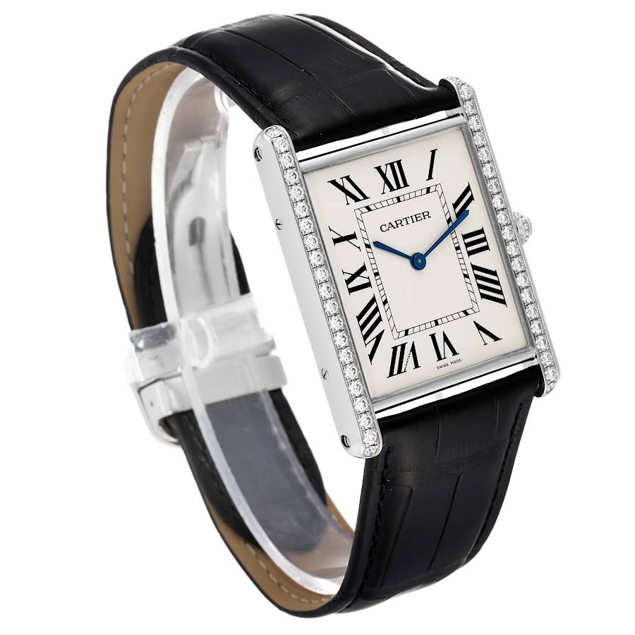 Cartier Silver 18k White Gold Tank Louis WT200006 Manual Winding Men's Wristwatch 35 Mm