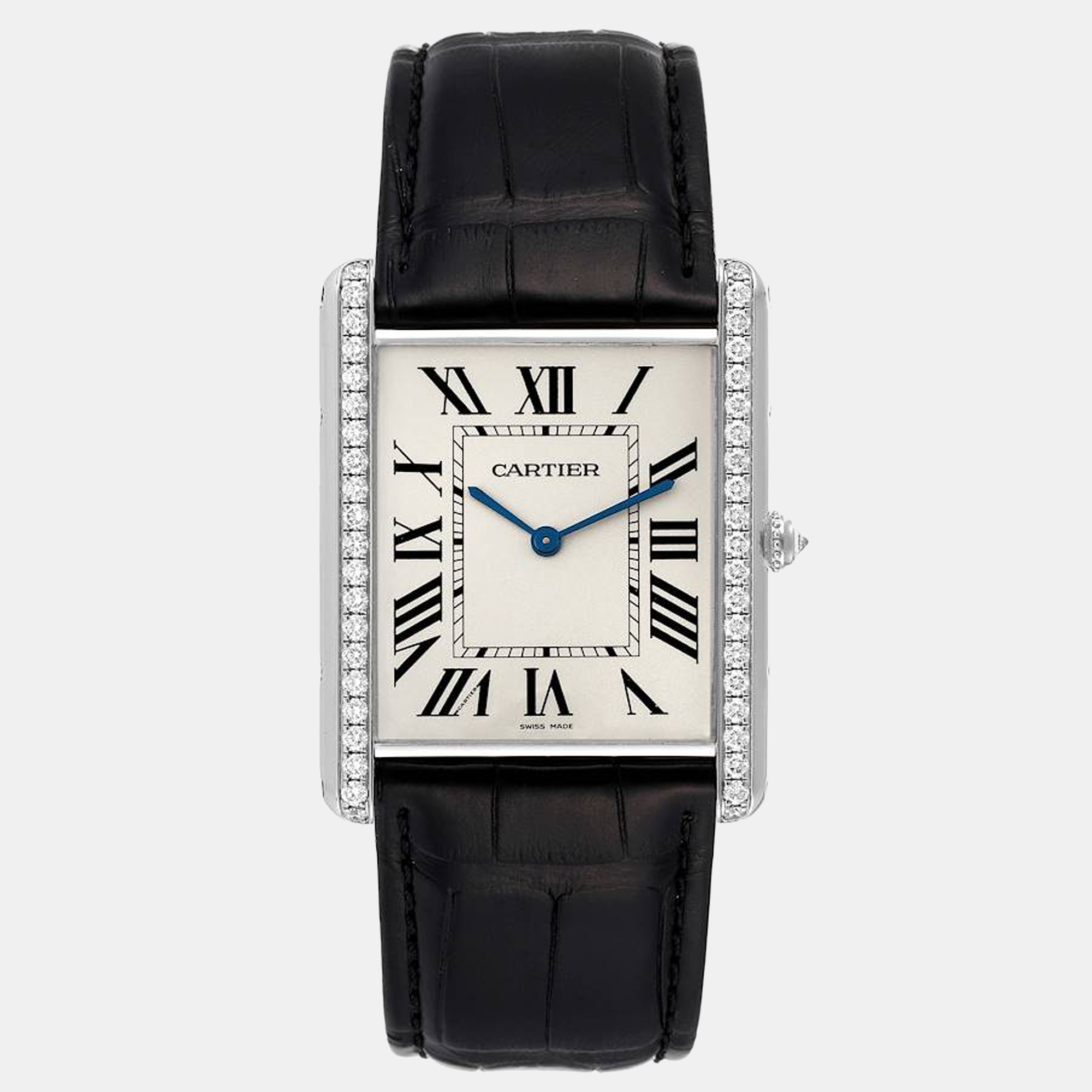 Cartier Silver 18k White Gold Tank Louis WT200006 Manual Winding Men's Wristwatch 35 Mm