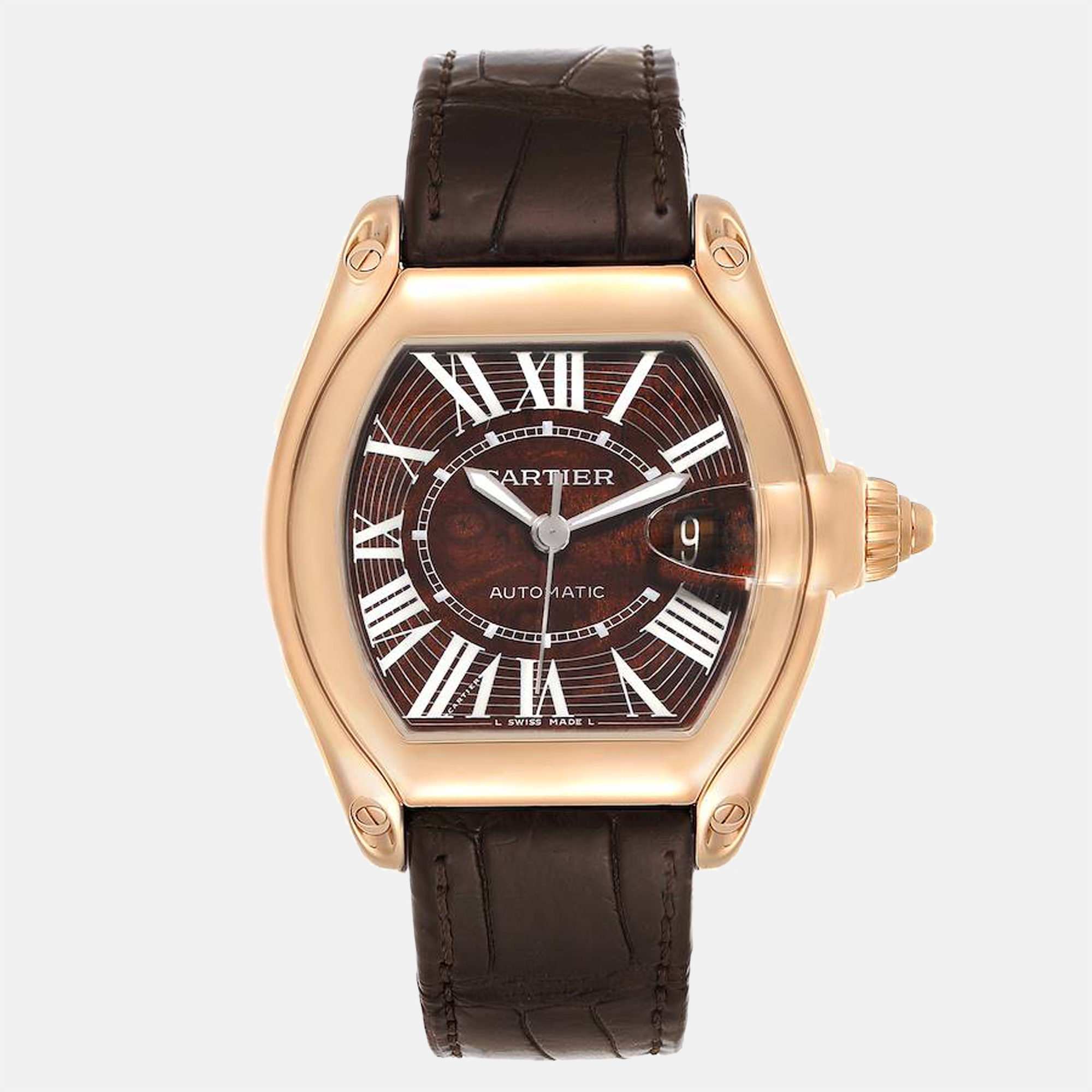 Cartier brown 18k rose gold roadster w6206001 automatic men's wristwatch 41 mm