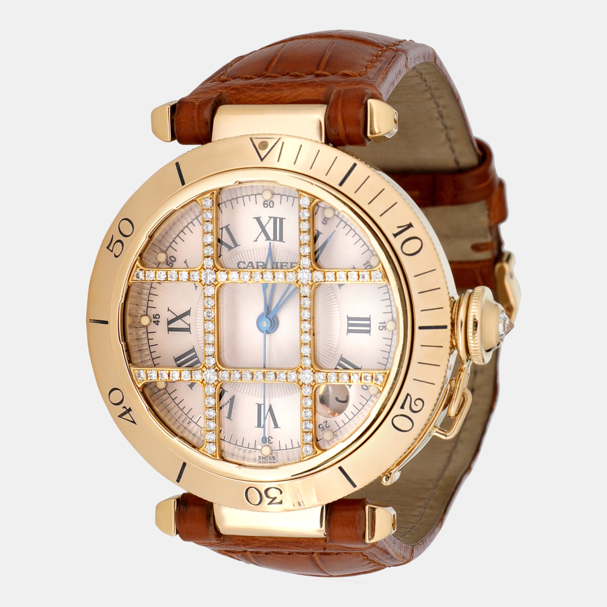 Cartier silver 18k yellow gold pasha 1023 automatic men's wristwatch 38 mm