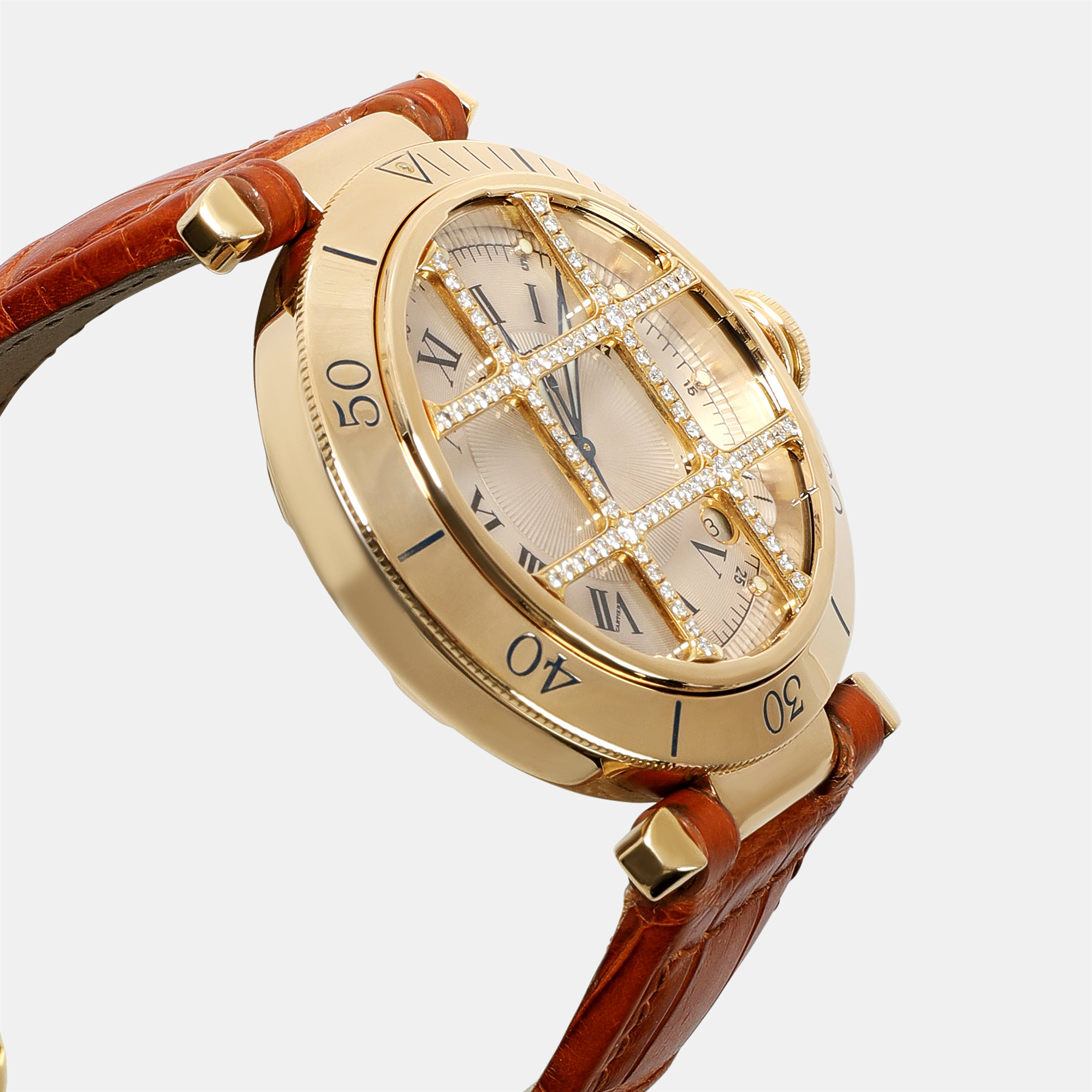 Cartier Silver 18k Yellow Gold Pasha 1023 Automatic Men's Wristwatch 38 Mm