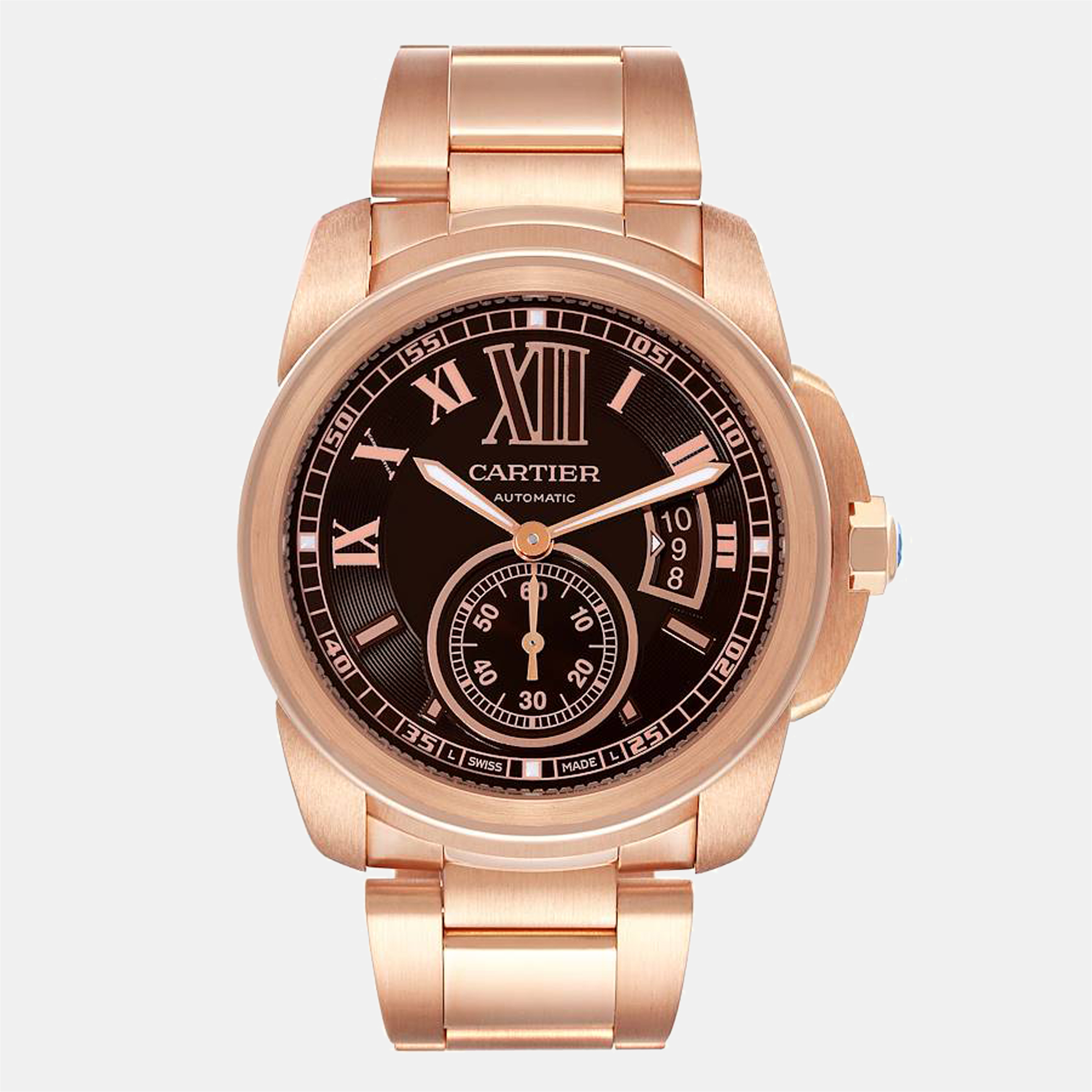 Cartier brown 18k rose gold calibre w7100040 automatic men's wristwatch 42 mm