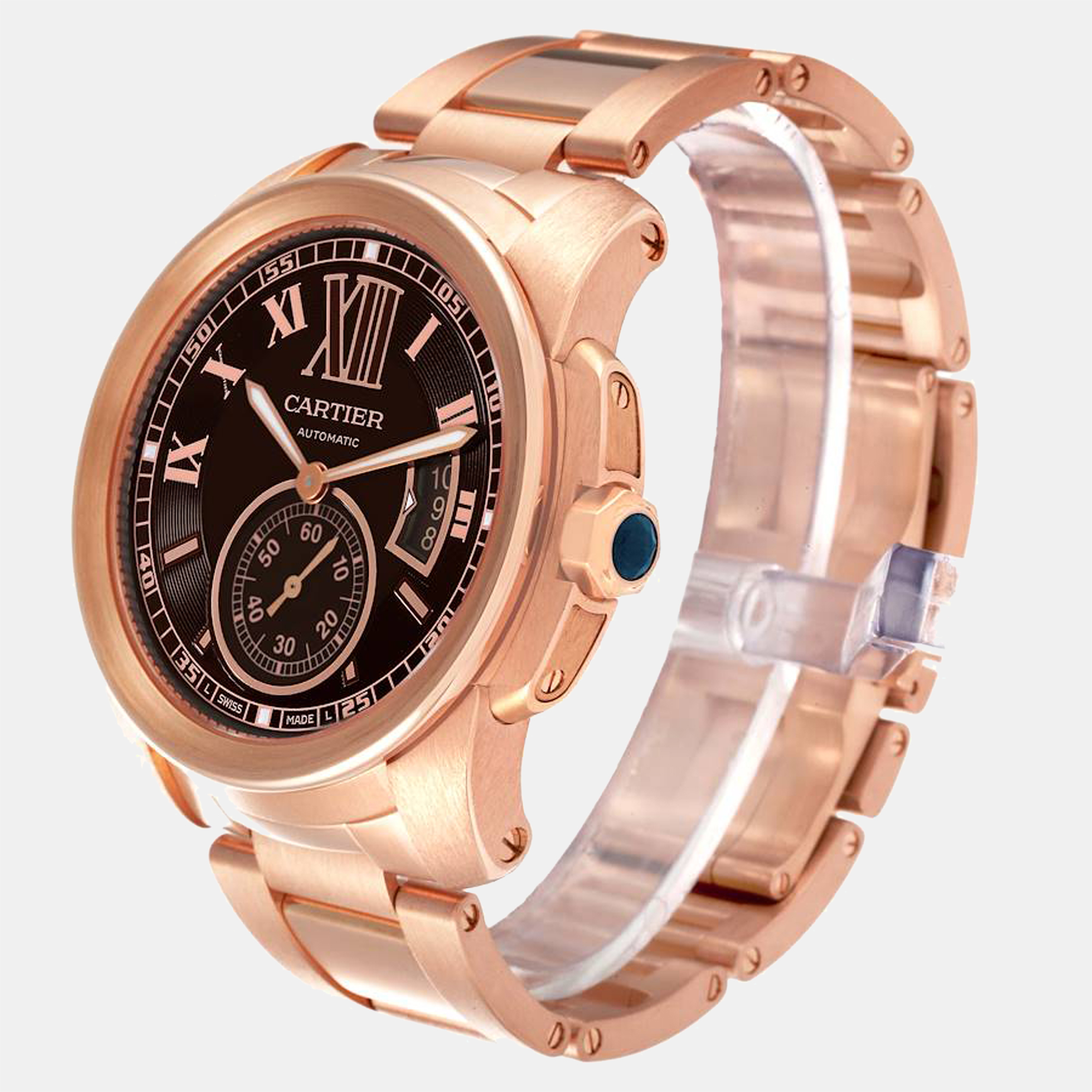 Cartier Brown 18K Rose Gold Calibre W7100040 Automatic Men's Wristwatch 42 Mm