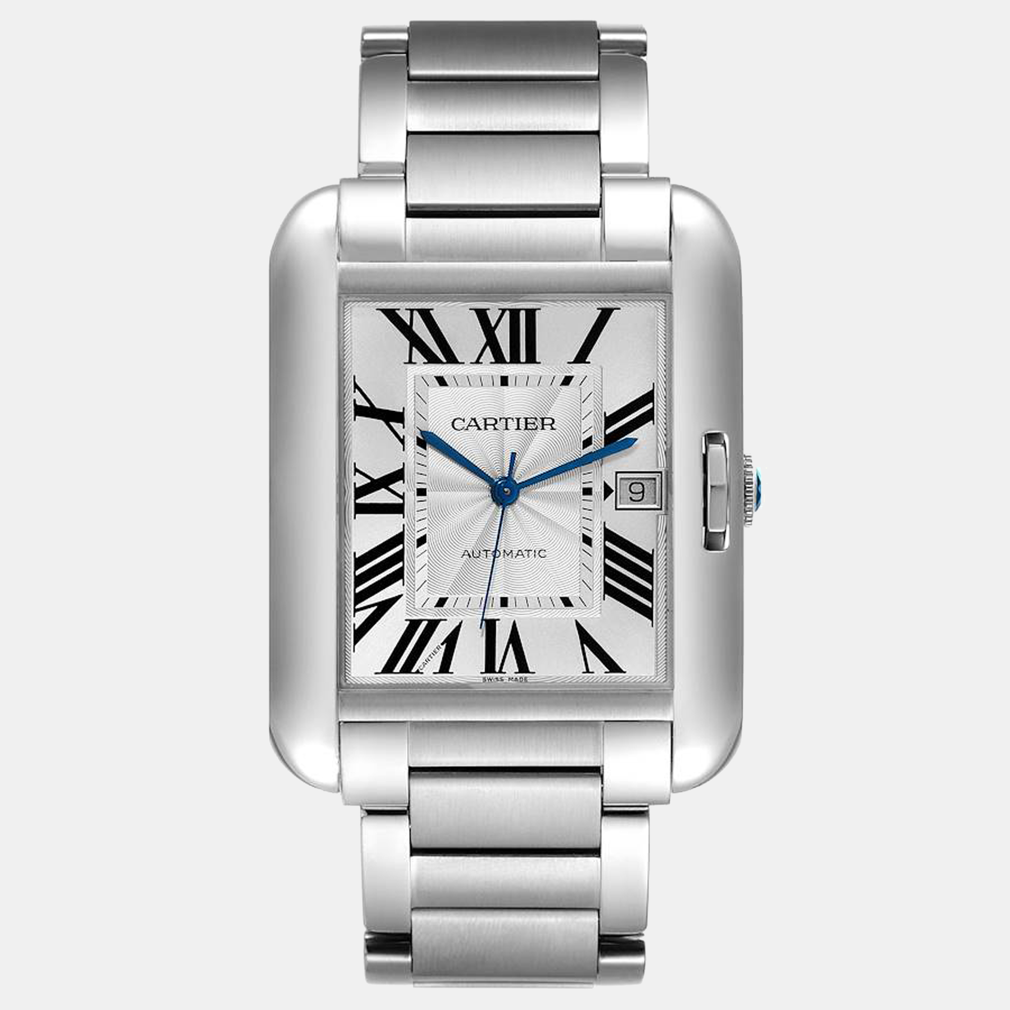 Cartier silver stainless steel tank anglaise w5310008 automatic men's wristwatch 47 mm